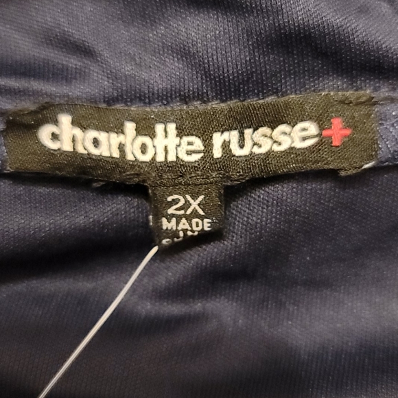 CHARLOTTE RUSSE V-NECK DRESS. SIZE: 2X BUST:23” WAIST:40” NAVY BLUE WITH LINING. - Picture 7 of 12